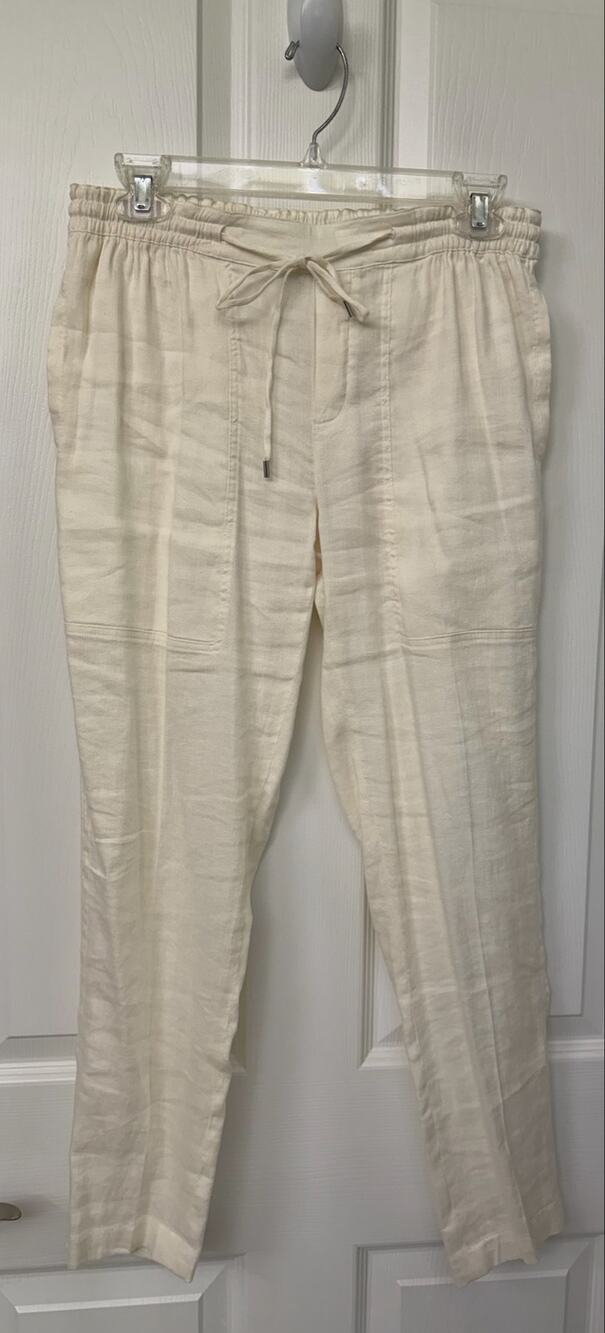 Vince XS Ivory Linen Blend Drawstring Pull-On Pants